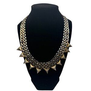 Vintage Triangular Stud Metal Necklace Chunky Statement Silver & Gold Tone Choke